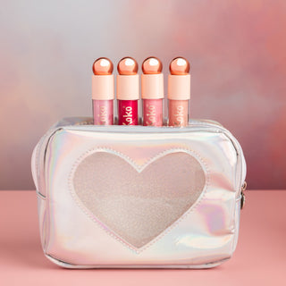 Holographic Glitter Heart Cosmetic Bag