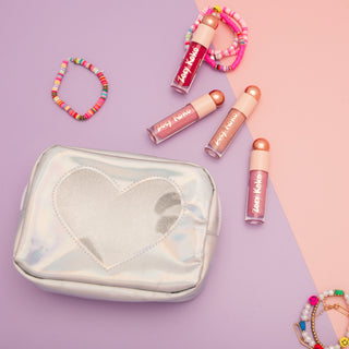Holographic Glitter Heart Cosmetic Bag