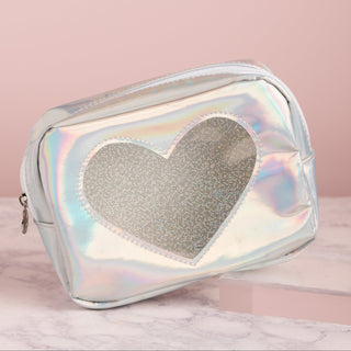 Holographic Glitter Heart Cosmetic Bag