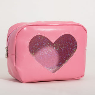 Pink Glitter Heart Cosmetic Bag